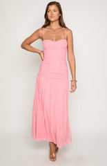 Clare Pink Ruched Maxi Dress
