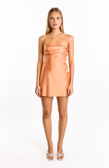 Claudie Orange Strapless Satin Mini Dress