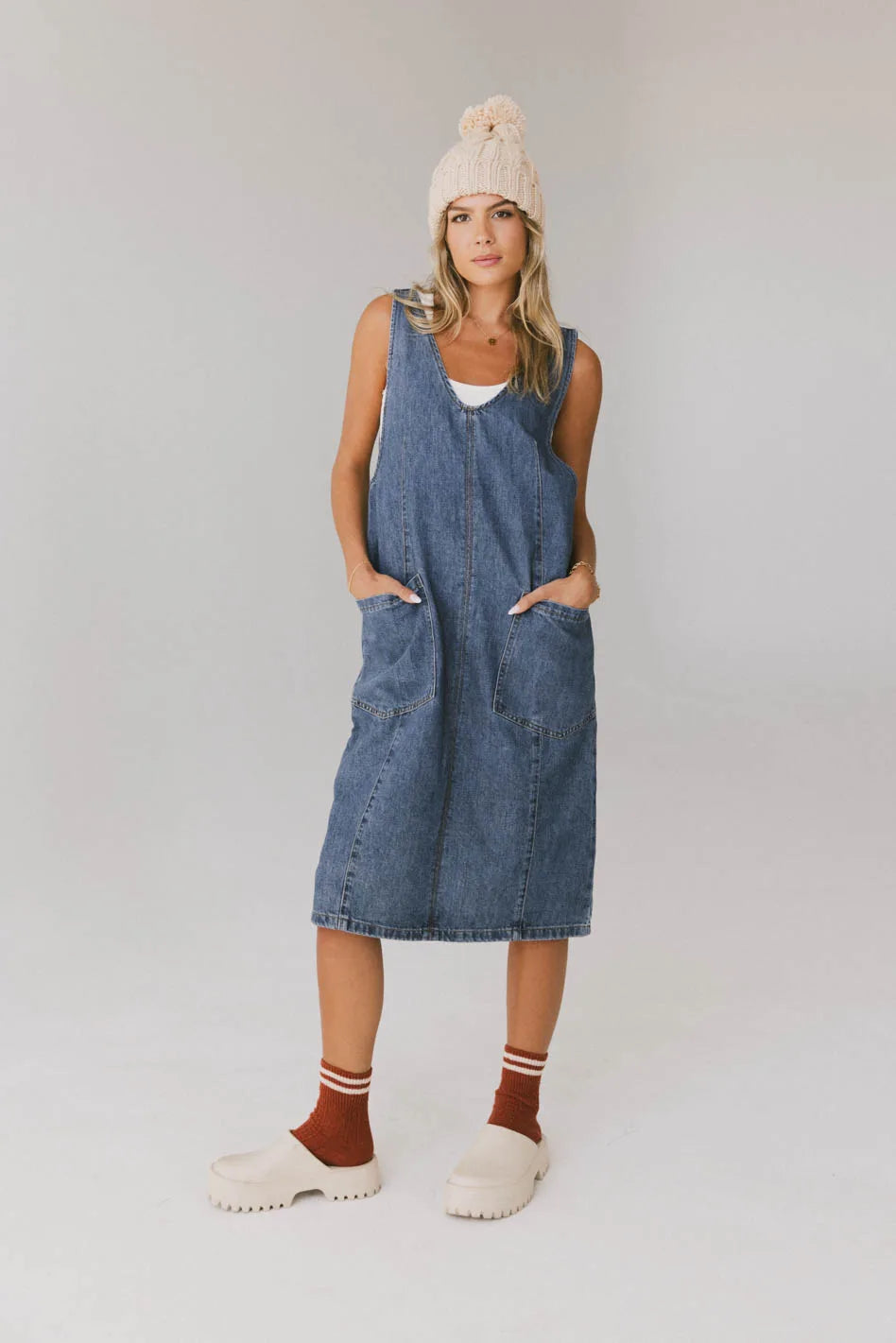 Camry Overall Dress in Dark Wash