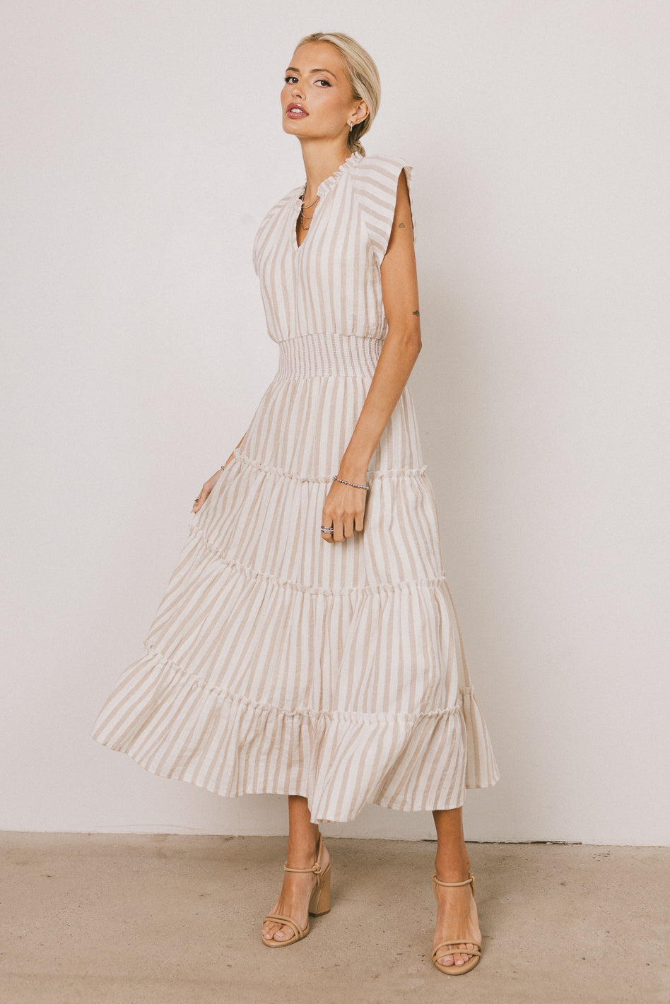 Claire Striped Maxi Dress in Taupe