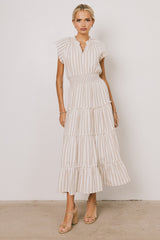 Claire Striped Maxi Dress in Taupe