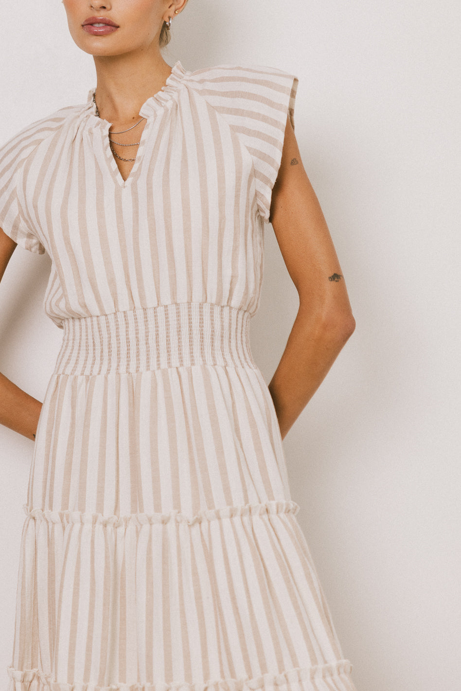 Claire Striped Maxi Dress in Taupe