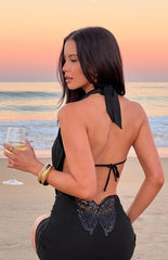 Addison Black Plunging Cowl Neck Mini Dress
