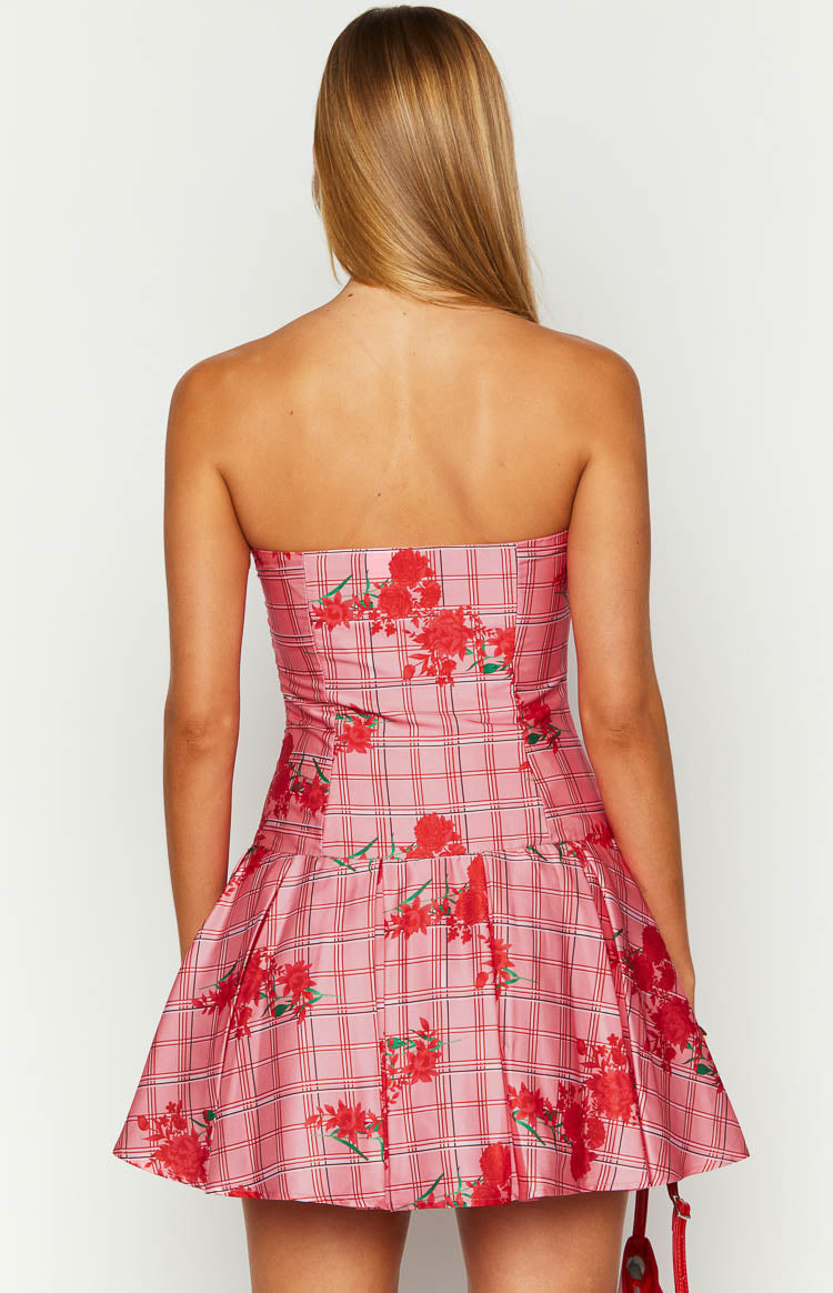 Blu Pink Floral Strapless Mini Dress