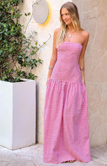 Angela Red Gingham Maxi Dress