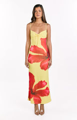 Rosalyn Red Hibiscus Print Maxi Dress