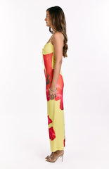 Rosalyn Red Hibiscus Print Maxi Dress